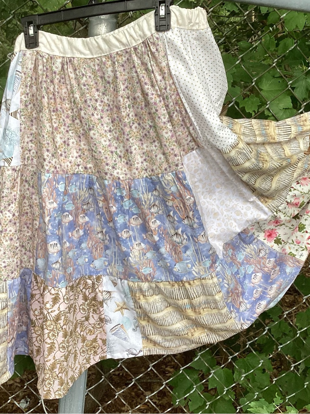 L Beach Themed Tiered Patchwork Full Skirt